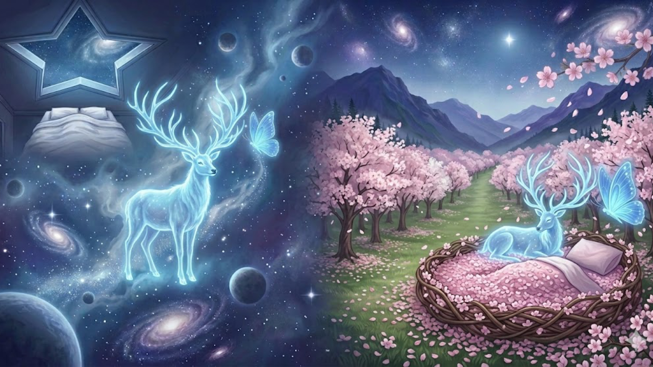 Hươu trắng giữa rừng anh đào
